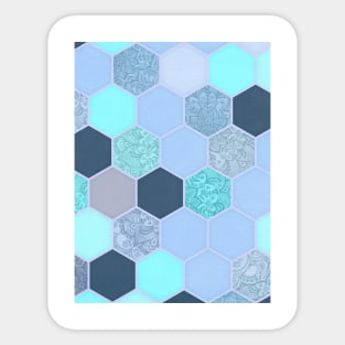 Denim Blue, Aqua & Indigo Hexagon Doodle Pattern Sticker